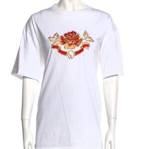 St. John Graphic Print crew neck embroidered white shirt. M
